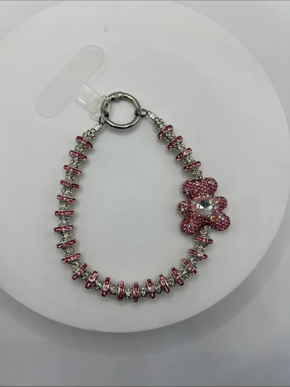 749. Pink Crystal Flower Bracelet Phone Holder Keyring